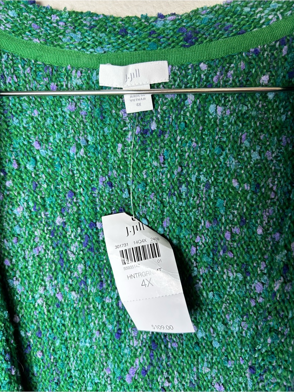 J.Jill Open Front Green Tweed Cardigan Cozy Winter Size 4X - Picture 4 of 7